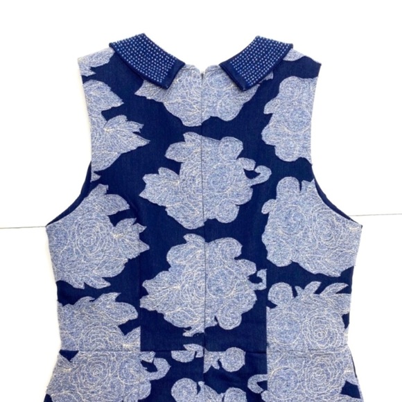 Anthropologie by Let me be Floral Patchwork Rain Garden Shift Dress Indigo Blue - Picture 7 of 11